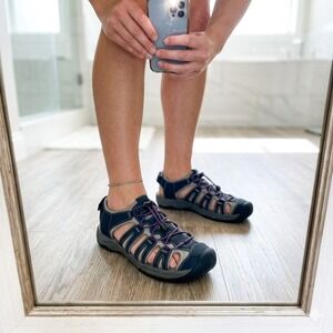 Bass Womens 11M‎ Seaside Sport Sandals Navy Blue Purple Bungee Fisherman